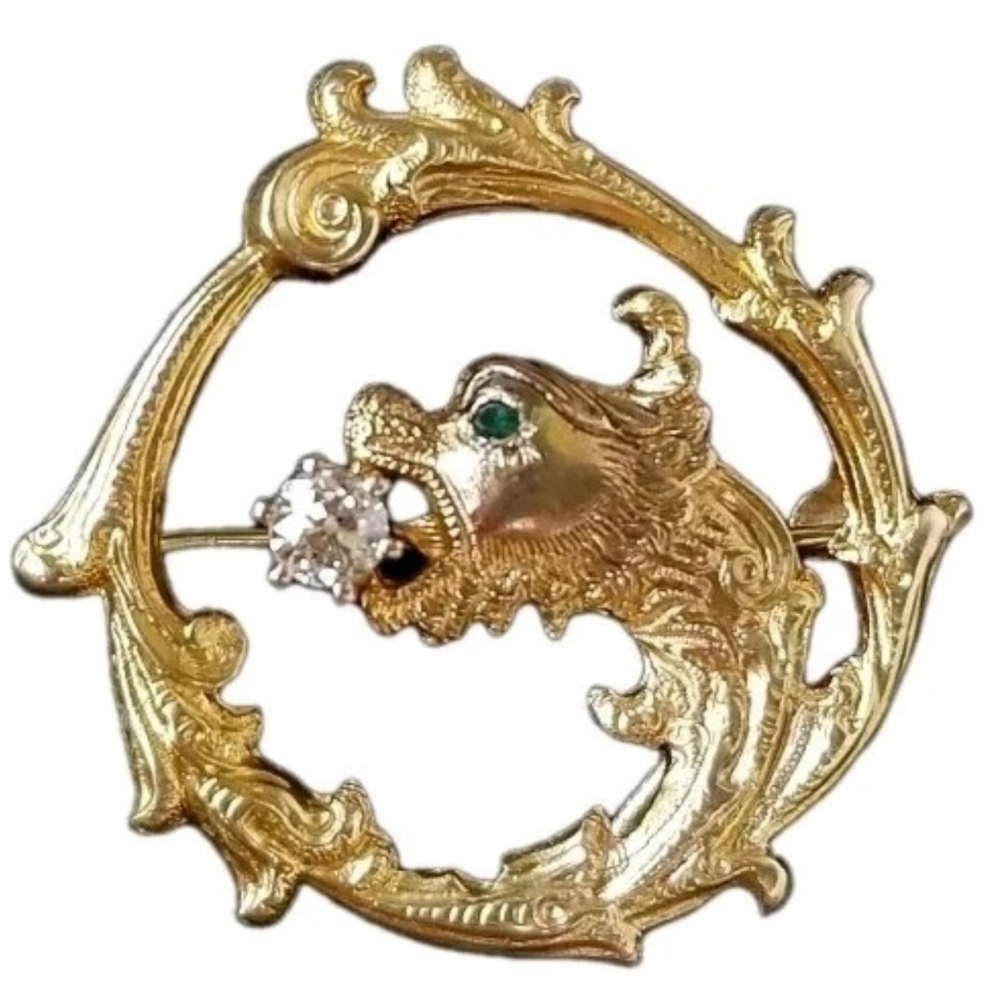 Antique 14k Gold Diamond Griffin Pendant Watch Pin Brooch 8.8gm